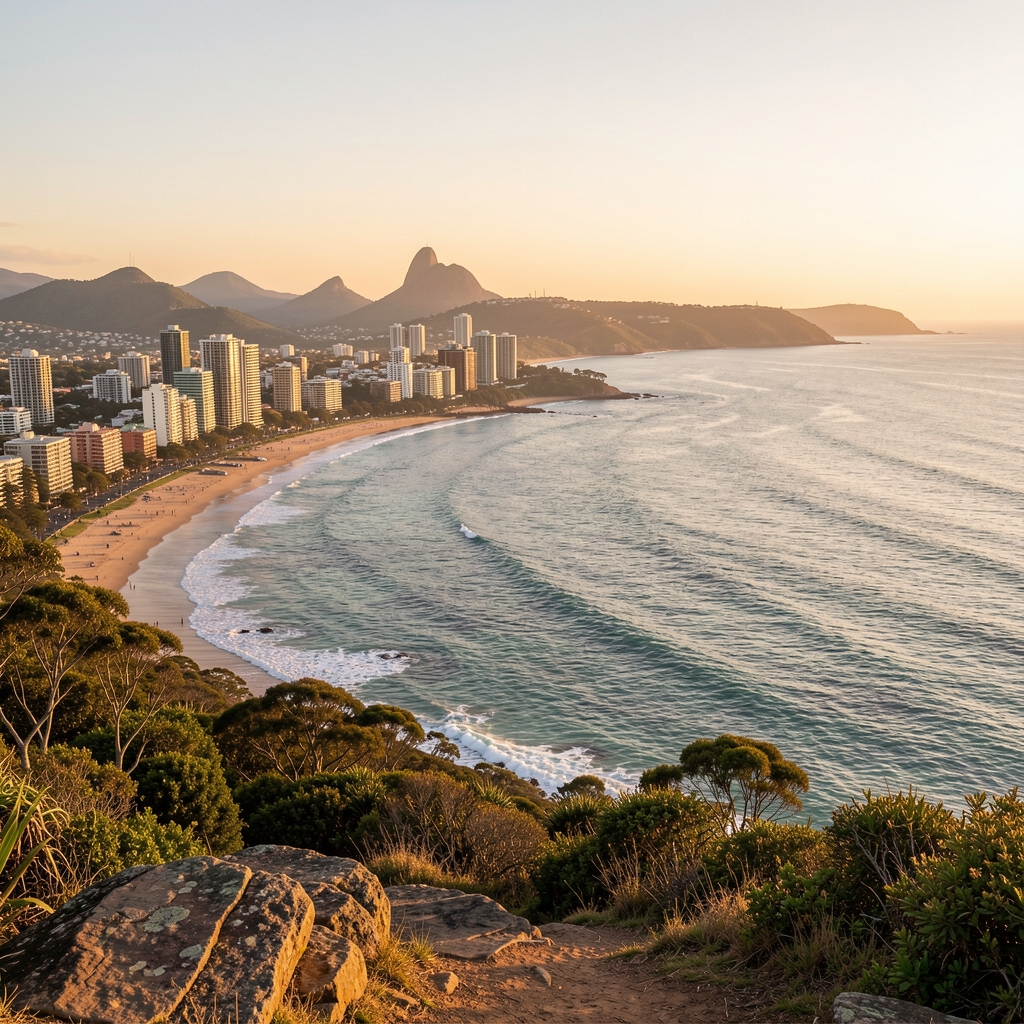 KwaZulu-Natal coastline at golden hour viewed from a quiet Durban vantage point